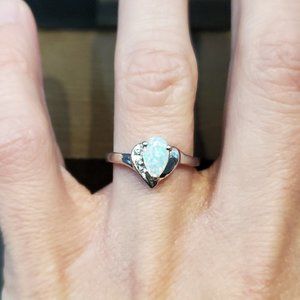 Size 7 925 Sterling Silver Teardrop Opal And Cubic Zirconia Ring